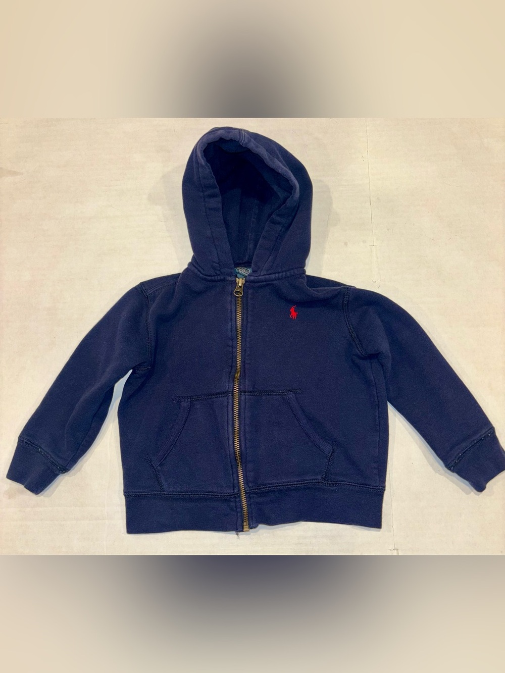 Ralph Lauren Navy Zip Hoodie with Red Pony Logo - Kids